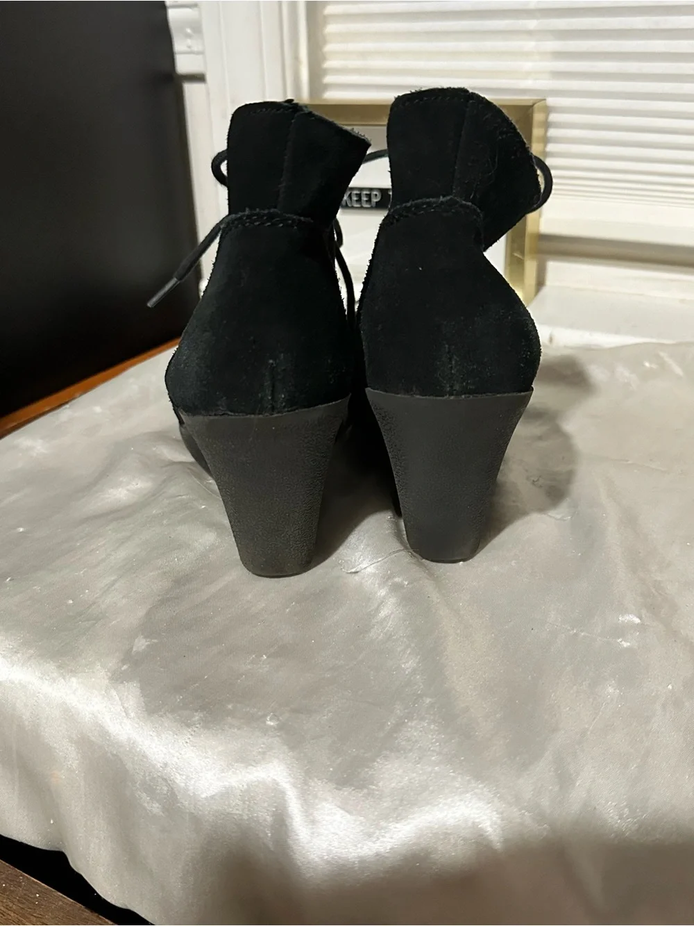 White Mountain Black Suede Wedge Ankle Booties - Classic Women's Lace-Up